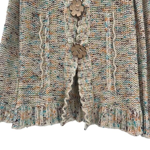 BCBGMAXAZRIA Y2K Floral Daisy Button Ruffle Hem Knit Cardigan Sweater Tan Medium - Picture 4 of 7